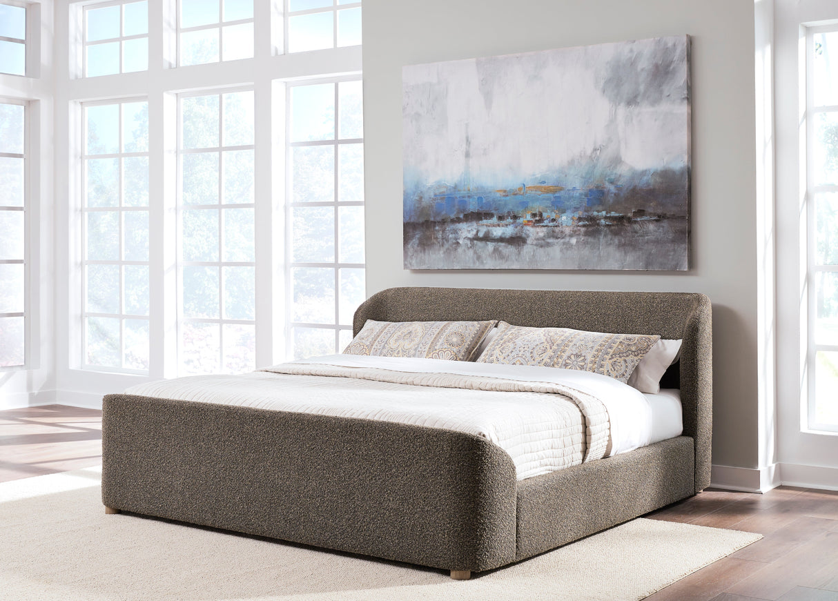 Kiki Upholstered California King Platform Bed in Pumpernickel Boucle