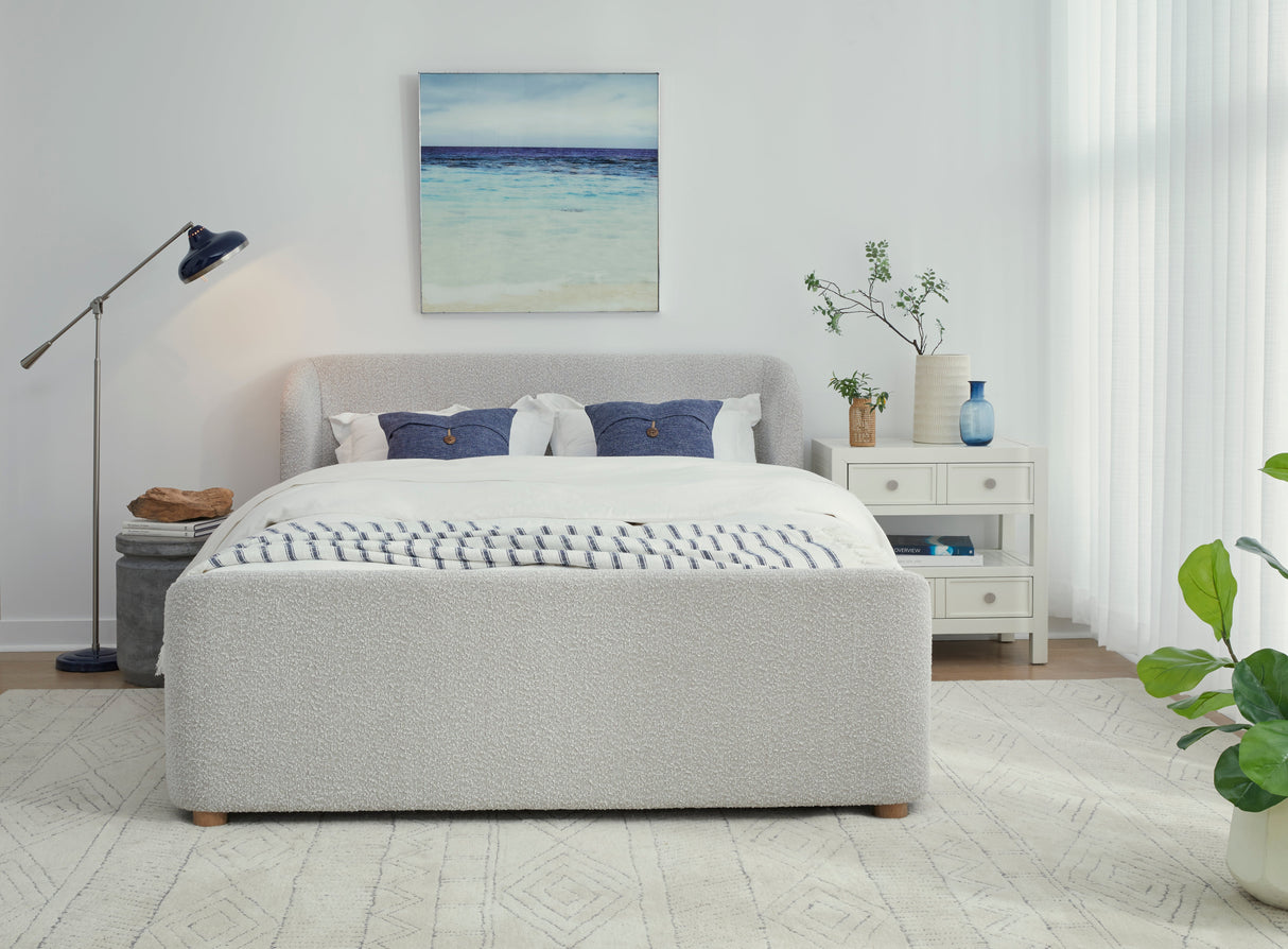 Kiki Upholstered Eastern King Platform Bed in Cotton Ball Boucle by Modus Furniture at Eve Furniture