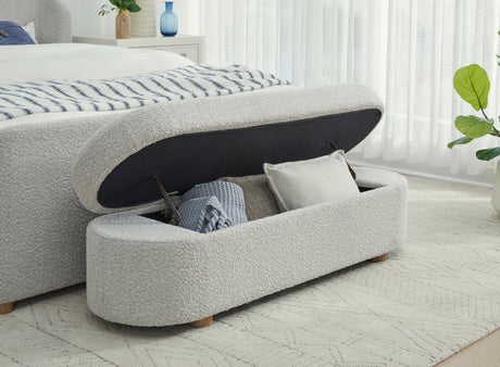 Kiki Upholstered Hinged Storage Bench in Cotton Ball Boucle by Modus Furniture at Eve Furniture