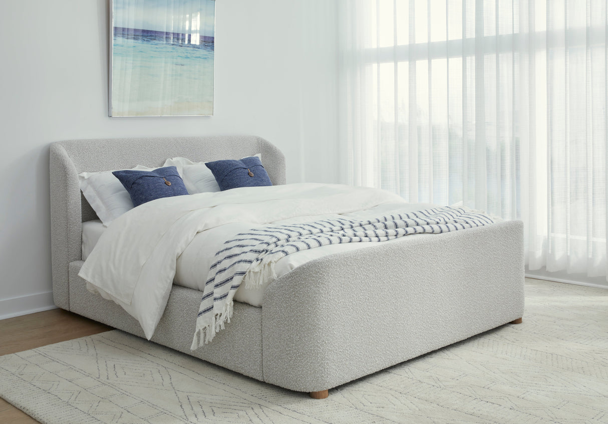 Kiki Upholstered Queen Platform Bed in Cotton Ball Boucle by Modus Furniture at Eve Furniture