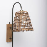Kiley Brown Woven Shade W/Black Metal Wall Sconce by Mercana at Eve Furniture