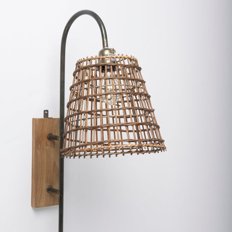Kiley Brown Woven Shade W/Black Metal Wall Sconce by Mercana at Eve Furniture
