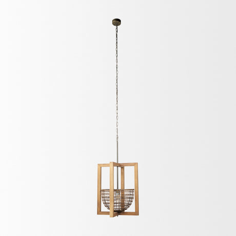 Kiley Warm Wood Basket Lantern Pendant Light by Mercana at Eve Furniture