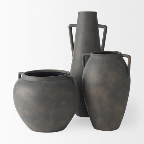 Kilian Short Brown-Gray Double Ear Vase by Mercana at Eve Furniture