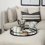 Kimbel 24L x 24W Black Metal Mirrored Base Round Tray by Mercana at Eve Furniture