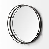 Kimbel 24L x 24W Black Metal Mirrored Base Round Tray by Mercana at Eve Furniture
