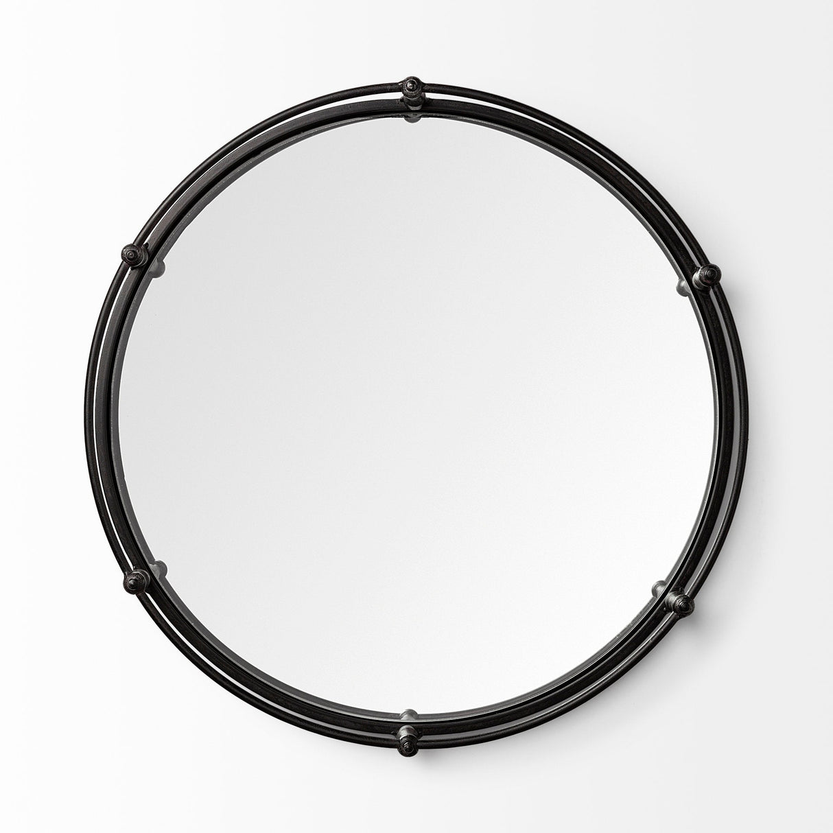 Kimbel 24L x 24W Black Metal Mirrored Base Round Tray by Mercana at Eve Furniture