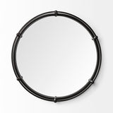 Kimbel 24L x 24W Black Metal Mirrored Base Round Tray by Mercana at Eve Furniture