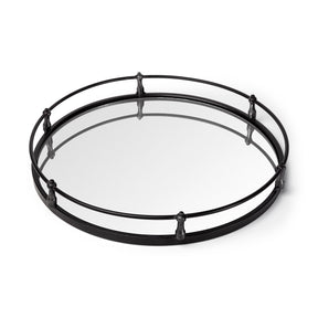Kimbel 24L x 24W Black Metal Mirrored Base Round Tray by Mercana at Eve Furniture