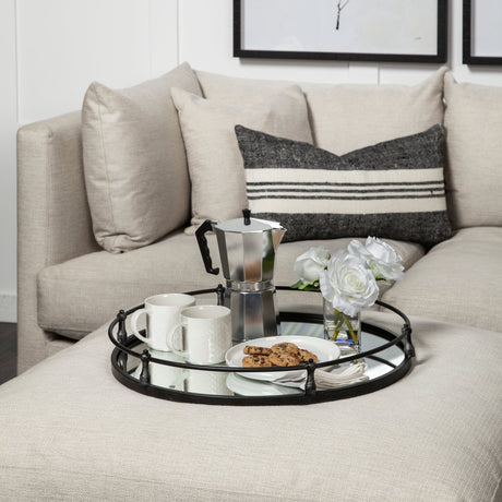 Kimbel Black Metal Mirrored Base Round Tray by Mercana at Eve Furniture