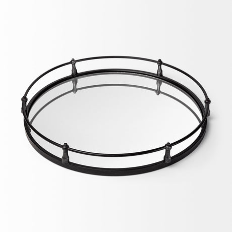 Kimbel Black Metal Mirrored Base Round Tray by Mercana at Eve Furniture