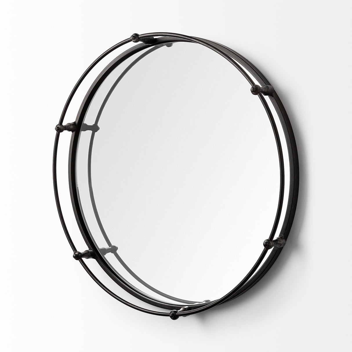 Kimbel Black Metal Mirrored Base Round Tray by Mercana at Eve Furniture