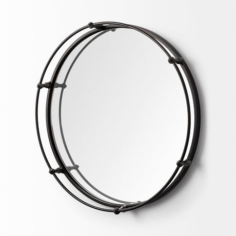 Kimbel Black Metal Mirrored Base Round Tray by Mercana at Eve Furniture