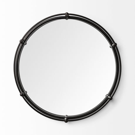 Kimbel Black Metal Mirrored Base Round Tray by Mercana at Eve Furniture