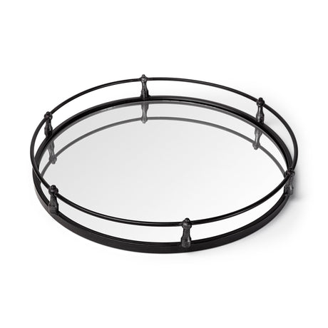 Kimbel Black Metal Mirrored Base Round Tray by Mercana at Eve Furniture