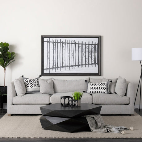 Kimia White and Black Fabric Herringbone and Fringed Decorative Pillow Cover by Mercana at Eve Furniture