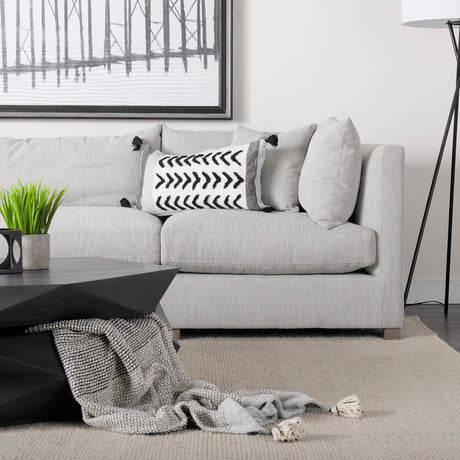 Kimia White and Black Fabric Herringbone and Fringed Decorative Pillow Cover by Mercana at Eve Furniture