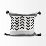 Kimia White and Black Fabric Herringbone and Fringed Decorative Pillow Cover by Mercana at Eve Furniture