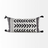 Kimia White and Black Fabric Herringbone and Fringed Decorative Pillow Cover by Mercana at Eve Furniture