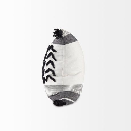 Kimia White and Black Fabric Herringbone and Fringed Decorative Pillow Cover by Mercana at Eve Furniture