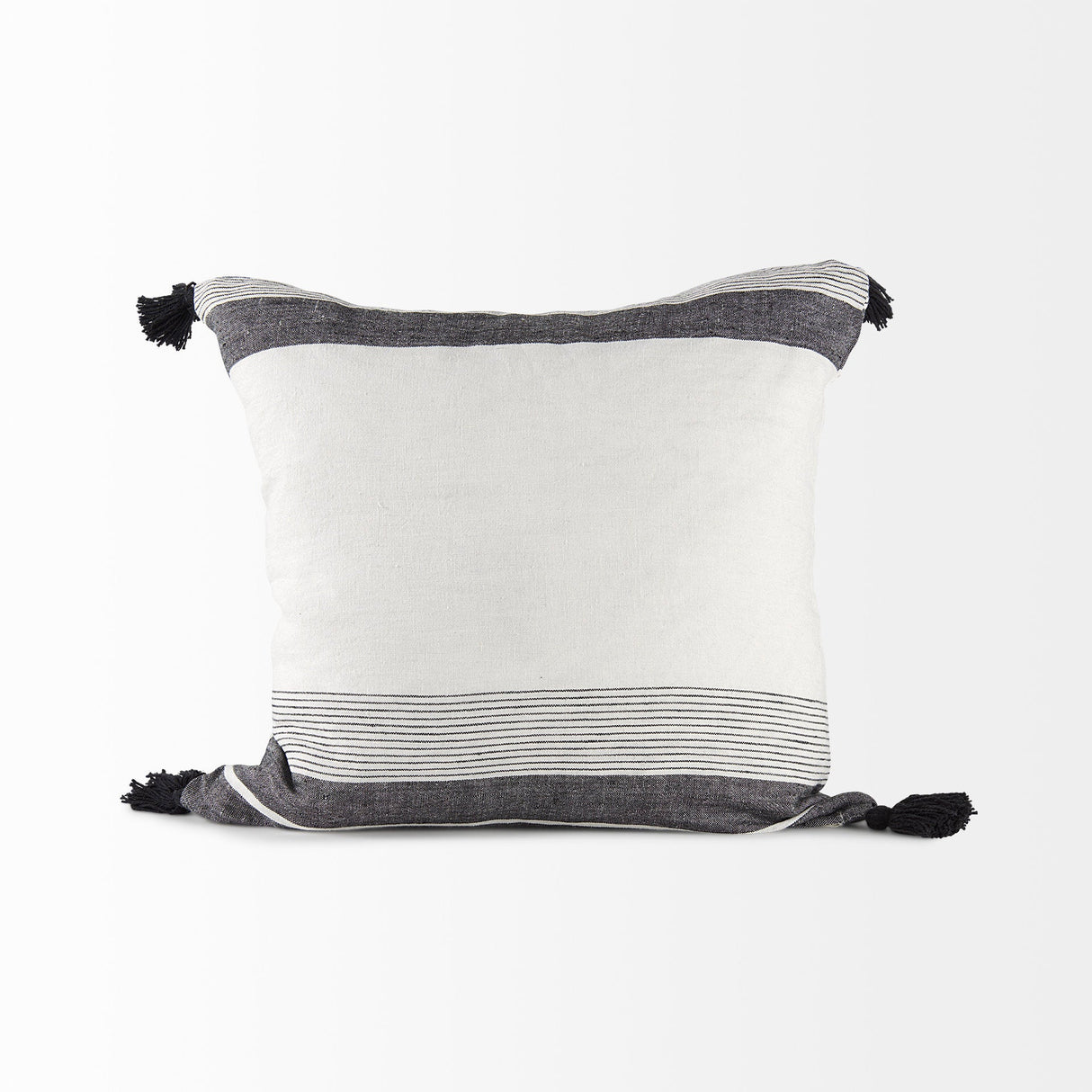 Kimia White and Black Fabric Herringbone and Fringed Decorative Pillow Cover by Mercana at Eve Furniture
