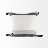 Kimia White and Black Fabric Herringbone and Fringed Decorative Pillow Cover by Mercana at Eve Furniture