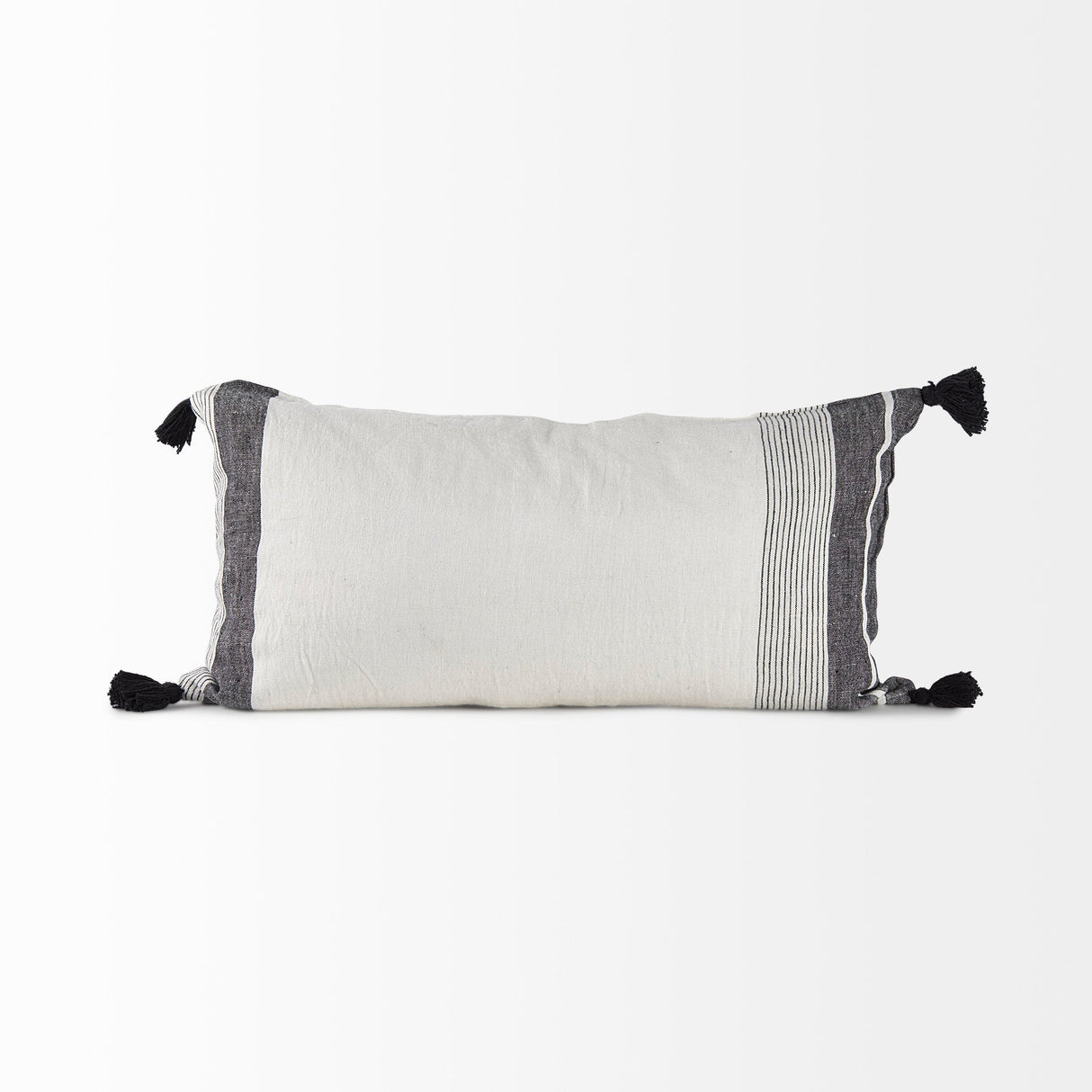 Kimia White and Black Fabric Herringbone and Fringed Decorative Pillow Cover by Mercana at Eve Furniture