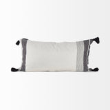Kimia White and Black Fabric Herringbone and Fringed Decorative Pillow Cover by Mercana at Eve Furniture