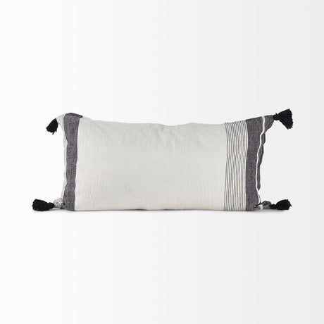 Kimia White and Black Fabric Herringbone and Fringed Decorative Pillow Cover by Mercana at Eve Furniture
