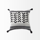 Kimia White and Black Fabric Herringbone and Fringed Decorative Pillow Cover by Mercana at Eve Furniture