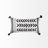 Kimia White and Black Fabric Herringbone and Fringed Decorative Pillow Cover by Mercana at Eve Furniture
