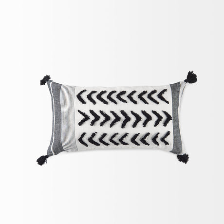 Kimia White and Black Fabric Herringbone and Fringed Decorative Pillow Cover by Mercana at Eve Furniture