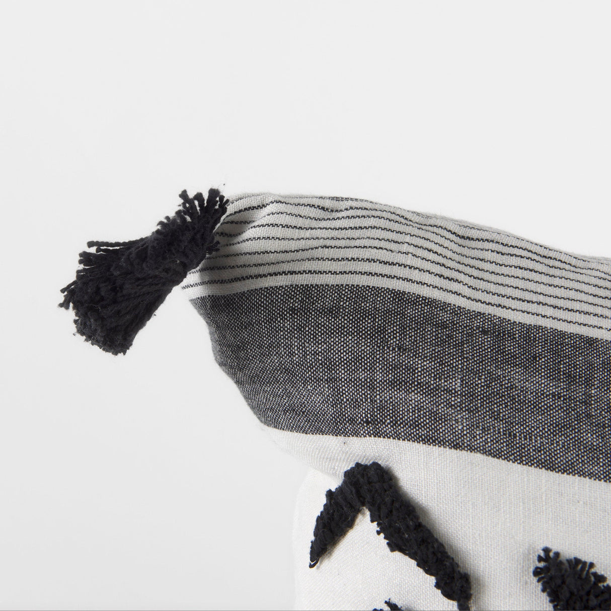 Kimia White and Black Fabric Herringbone and Fringed Decorative Pillow Cover by Mercana at Eve Furniture