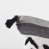 Kimia White and Black Fabric Herringbone and Fringed Decorative Pillow Cover by Mercana at Eve Furniture