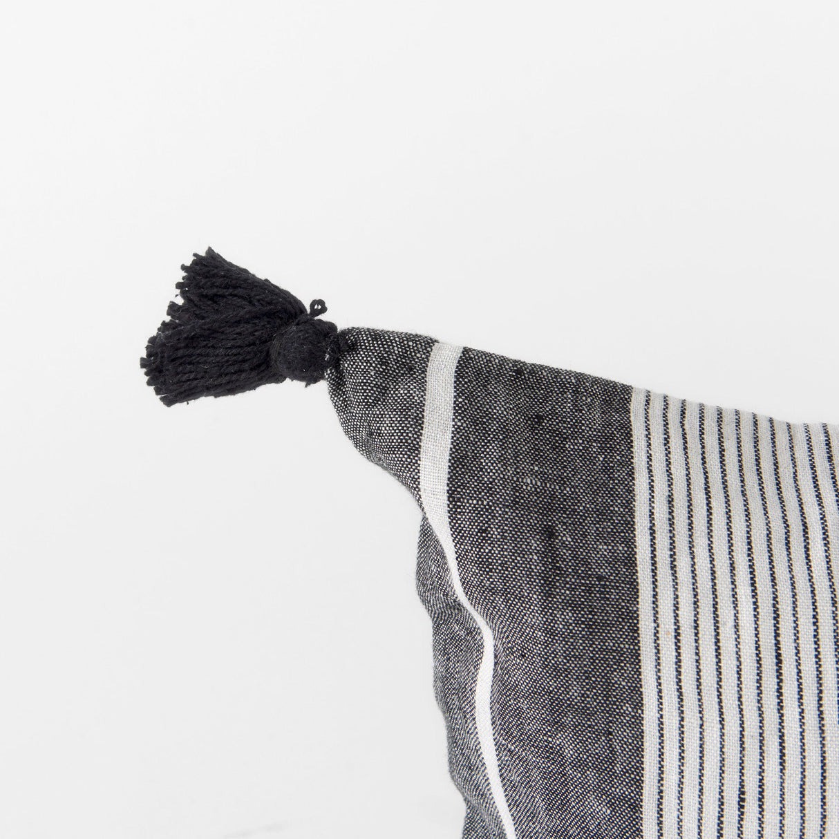 Kimia White and Black Fabric Herringbone and Fringed Decorative Pillow Cover by Mercana at Eve Furniture