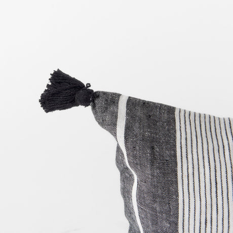 Kimia White and Black Fabric Herringbone and Fringed Decorative Pillow Cover by Mercana at Eve Furniture