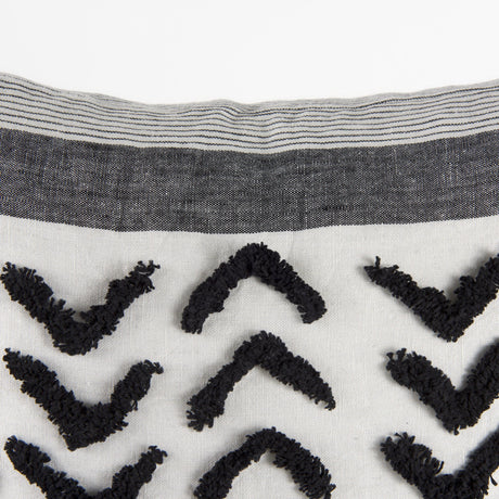 Kimia White and Black Fabric Herringbone and Fringed Decorative Pillow Cover by Mercana at Eve Furniture