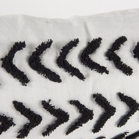 Kimia White and Black Fabric Herringbone and Fringed Decorative Pillow Cover by Mercana at Eve Furniture