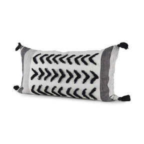 Kimia White and Black Fabric Herringbone and Fringed Decorative Pillow Cover by Mercana at Eve Furniture