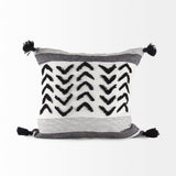 Kimia White/Black Fabric Fringed Pillow Cover w/Non-Allergen Filler, Set of 2 by Mercana at Eve Furniture