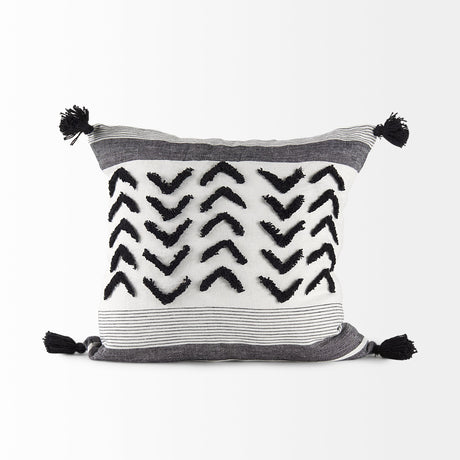 Kimia White/Black Fabric Fringed Pillow Cover w/Non-Allergen Filler, Set of 2 by Mercana at Eve Furniture