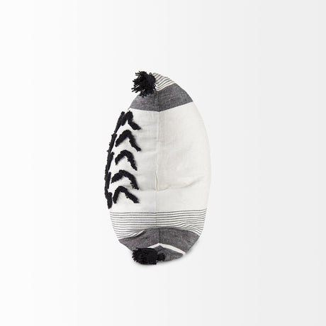 Kimia White/Black Fabric Fringed Pillow Cover w/Non-Allergen Filler, Set of 2 by Mercana at Eve Furniture
