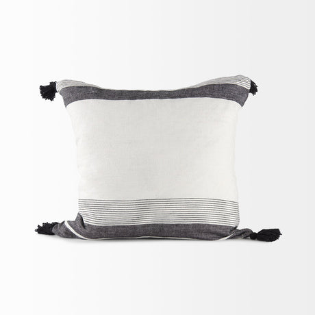 Kimia White/Black Fabric Fringed Pillow Cover w/Non-Allergen Filler, Set of 2 by Mercana at Eve Furniture