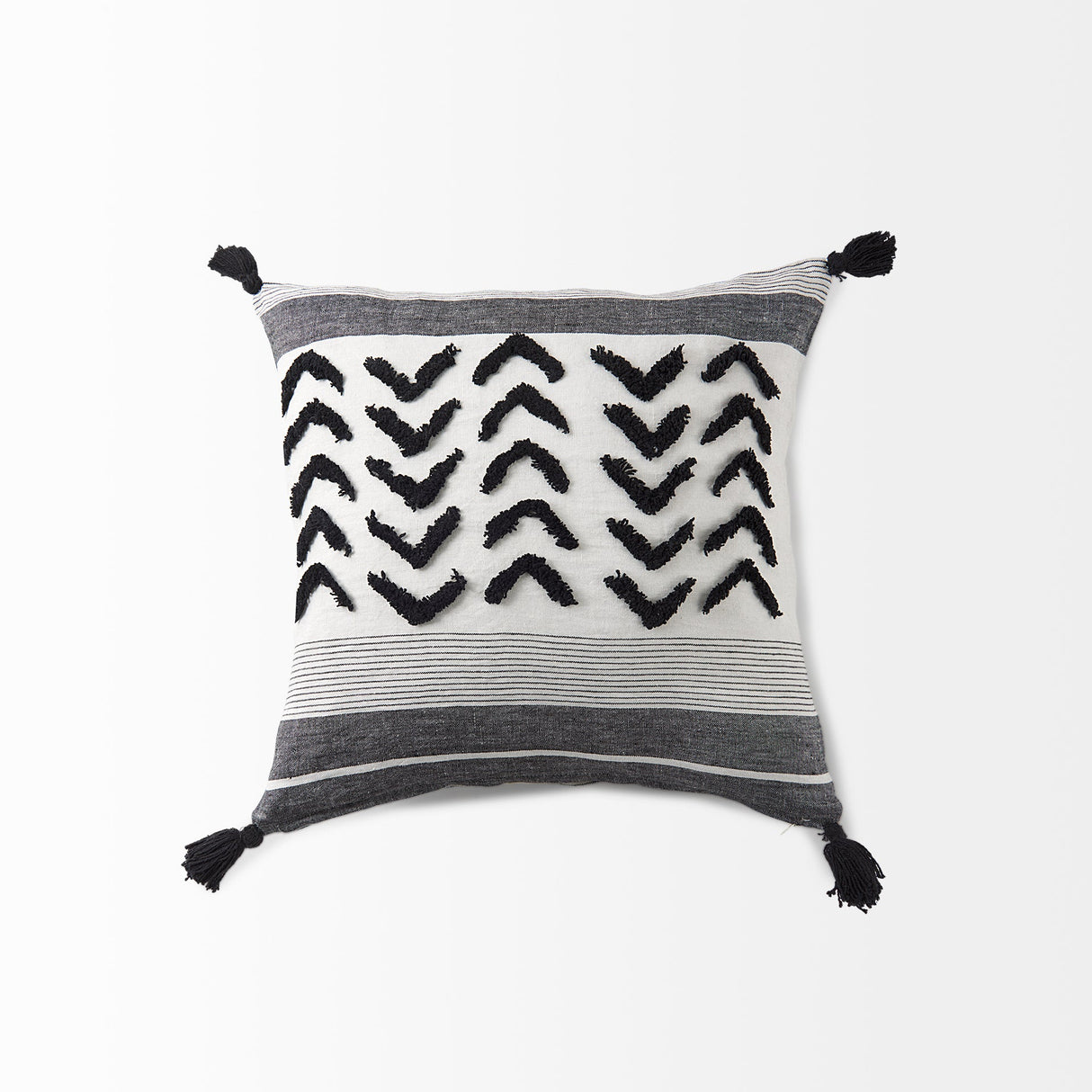 Kimia White/Black Fabric Fringed Pillow Cover w/Non-Allergen Filler, Set of 2 by Mercana at Eve Furniture