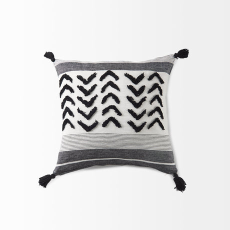 Kimia White/Black Fabric Fringed Pillow Cover w/Non-Allergen Filler, Set of 2 by Mercana at Eve Furniture