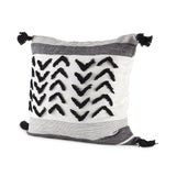 Kimia White/Black Fabric Fringed Pillow Cover w/Non-Allergen Filler, Set of 2 by Mercana at Eve Furniture