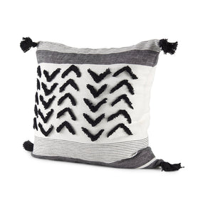 Kimia White/Black Fabric Fringed Pillow Cover w/Non-Allergen Filler, Set of 2 by Mercana at Eve Furniture