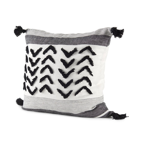 Kimia White/Black Fabric Fringed Pillow Cover w/Non-Allergen Filler, Set of 2 by Mercana at Eve Furniture
