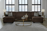 Kimlee Chocolate 3-Piece Sectional with Double Chaise by Ashley at Eve Furniture