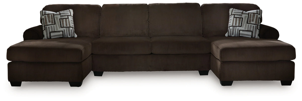 Kimlee Chocolate 3-Piece Sectional with Double Chaise by Ashley at Eve Furniture
